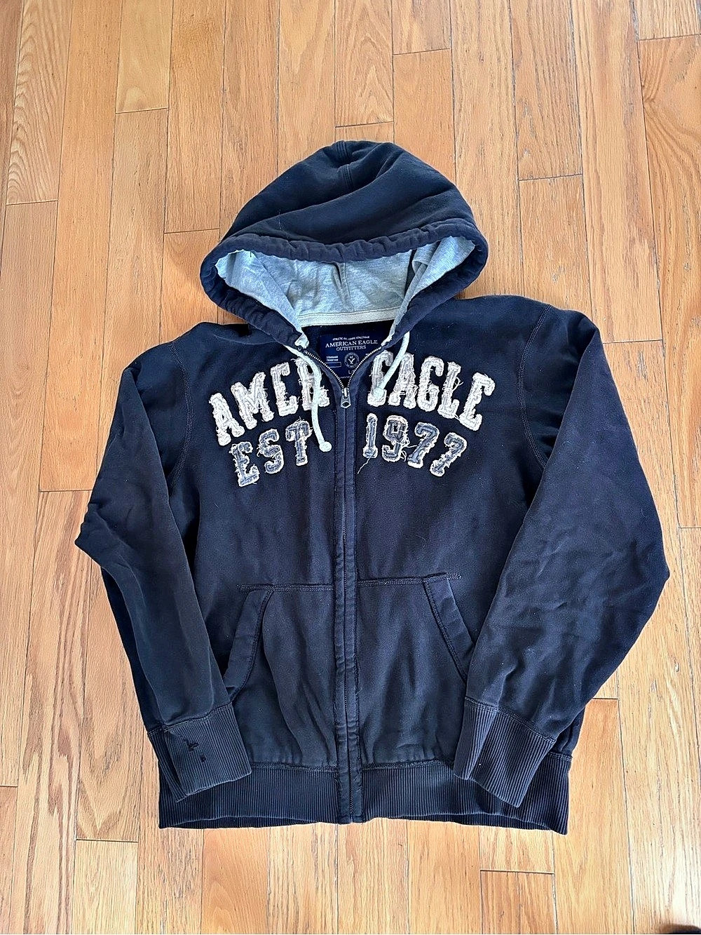 American Eagle Outfitters American Eagle Est 1977 Zip Up Hoodie Men's Black & L